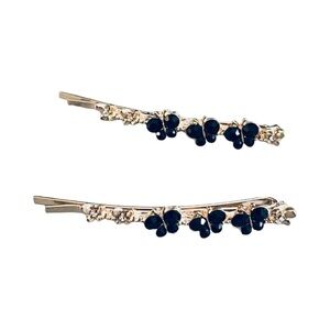 Elegant Black Crystal and Gold Hair Clips